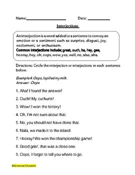 interjections worksheet multiple choice  thekidsworksheet