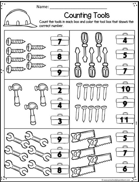 construction counting worksheets  preschool  kindergarten age