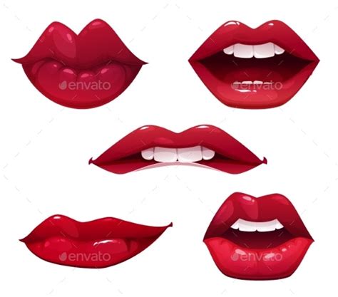 woman cartoon sexy lips mouths with red lipstick by vectortradition