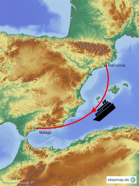 stepmap barcelona malaga landkarte fuer spanien