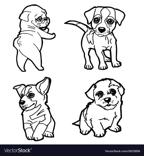 set  cartoon cute dog coloring page royalty  vector