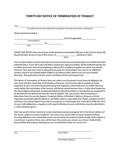 california lease termination letter form  day notice