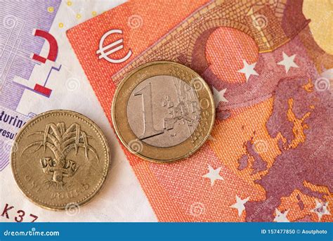 brexit  british pound  euro coin gbp eur editorial image