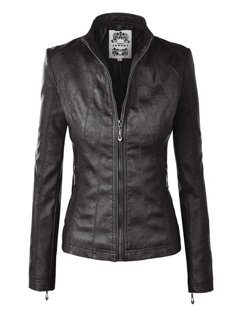 mbj wjc womens panelled faux leather moto jacket  black walmartcom