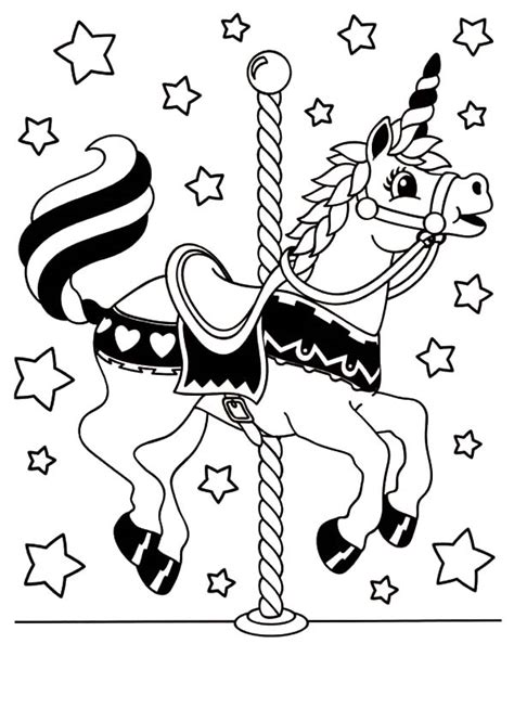 carousel unicorn horse coloring pages  place  color