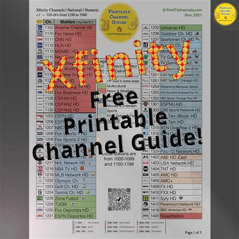comcast xfinity printable channel lineup  tv channel guides