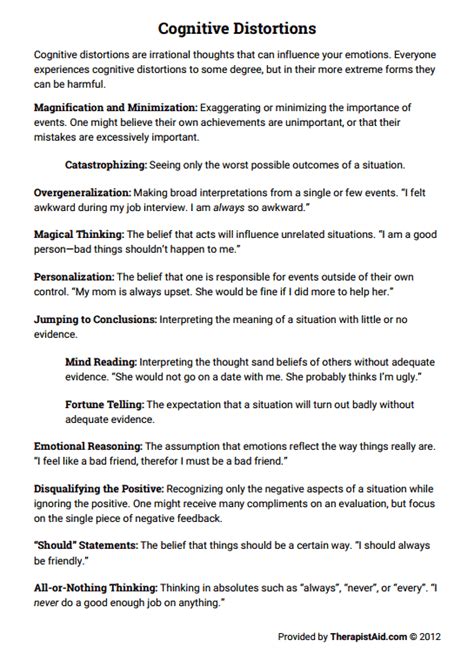 25 Cognitive Distortions Therapy Worksheet Pictures