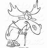 Cartoon Hiking Moose Coloring Stick Walking Vector Outlined Using Ron Leishman Royalty sketch template