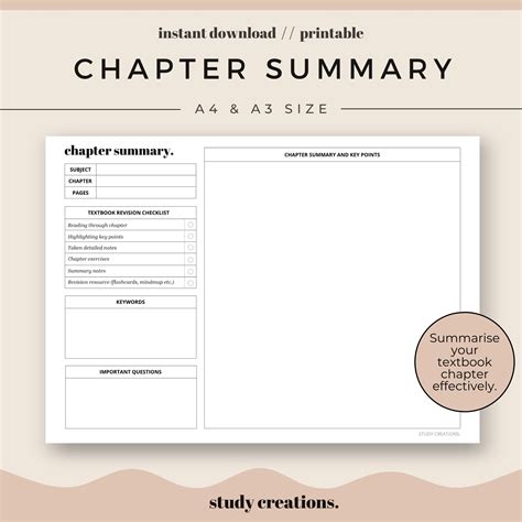 chapter summary sheet  students summary  revision etsy uk