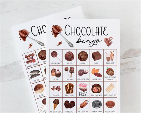 chocolate bingo cards printable bingo cards color pictures etsy uk