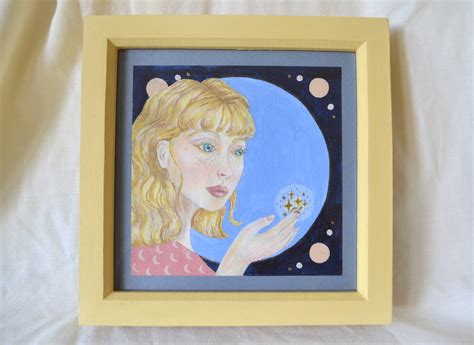 Moon Girl Original Painting Acrylic Framed Artwork Etsy