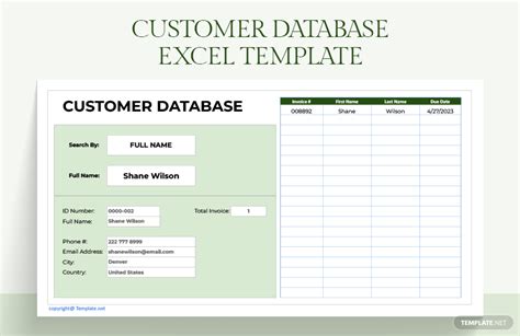 customer  excel template