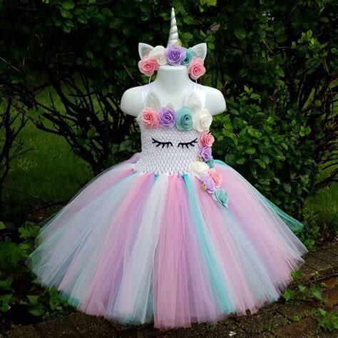 kids girls unicorn tutu dress knee length pastel rainbow flower girl