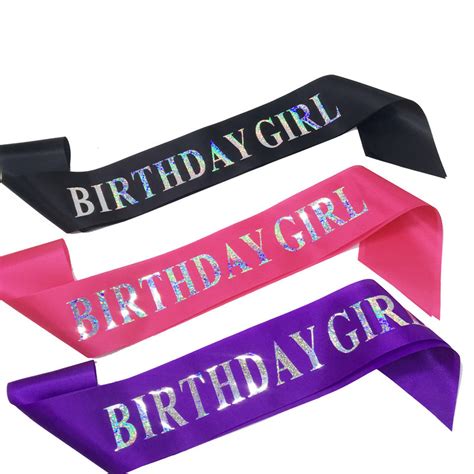 Glitter Birthday Girl Satin Ribbon Sash Happy Birthday Party Women Girl