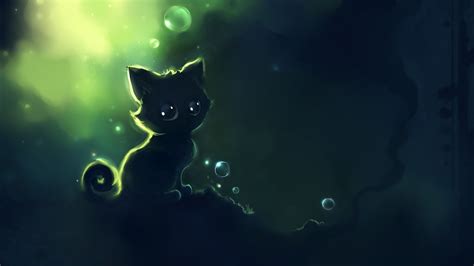cute kitten   dark wallpaper