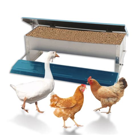 automatic chicken feeder treadle  open poultry feeder aluminum feeder feeding trough blue