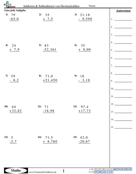 adding subtraction decimals vertical worksheet