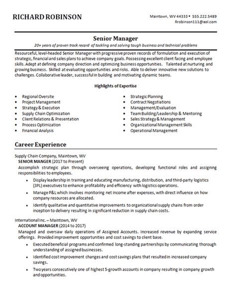 senior business manager resume  resume examples manager