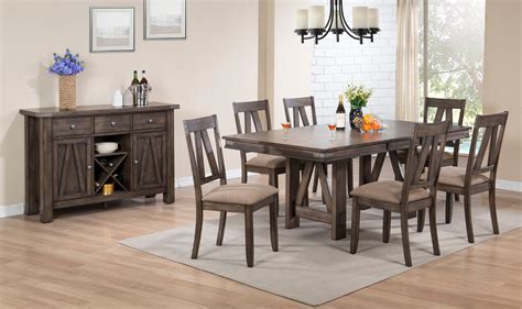 oslo  piece dining set brown wood fabric transitional extendable table  chairs buffet