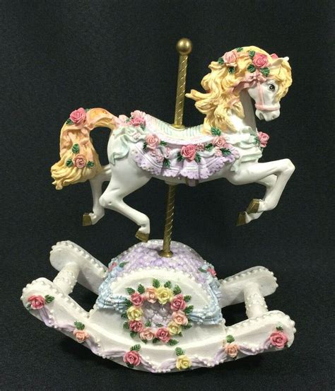 ceramic rocking carousel horse  box plays  carousel waltz floral saddle unbranded