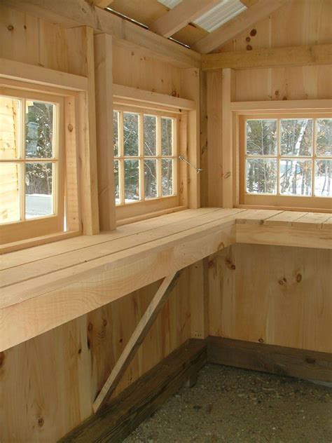 garden shed interior counter work space hinged windows