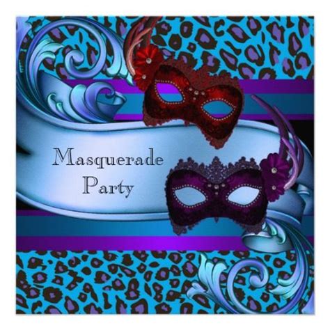Purple Teal Leopard Masks Sweet 16 Masquerade Invitation Zazzle