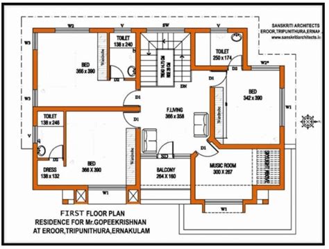 bhk house floor layout plan cadbull