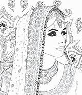 Coloring Pages Indian Wedding Women Adult Color Colouring Bride Mandala Girl Adults Beautiful Drawing Book Draw Painting Clipart Zentangle Doodle sketch template