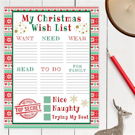 christmas  list printable template  kids editable etsy uk