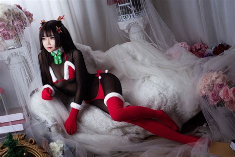 cosplay women asian red stockings christmas