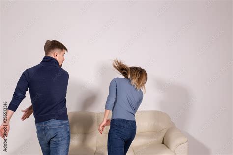 People Violence And Abuse Concept Angry Man Hitting Woman Stock