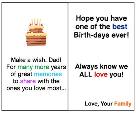 foldable  printable birthday cards  dad printable templates