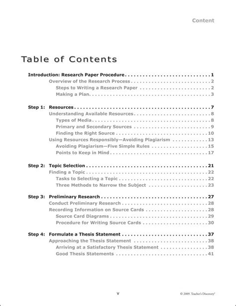 table  contents  research paper