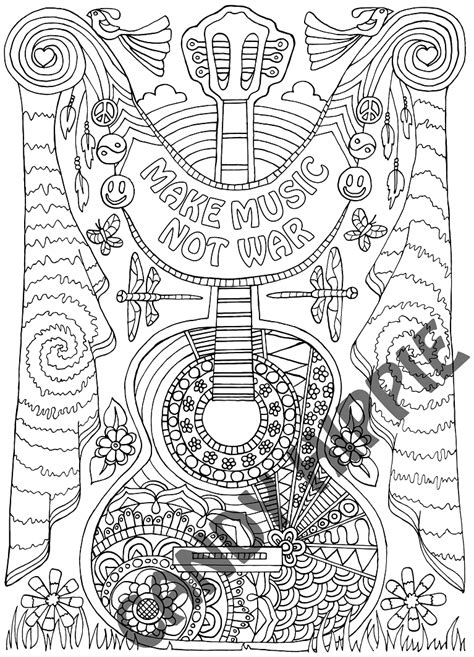 guitar coloring page  coloring adult coloring