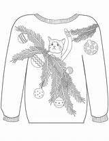 Sweater Coloring Christmas Ugly Pages Cat Printable Colouring Sweaters Motif Branches Color Drawing Everythingetsy Store Tree Print Freebies Pri Scroll sketch template