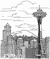 Skyline Seattle Coloring Pages City Drawing York Washington State Divyajanani sketch template