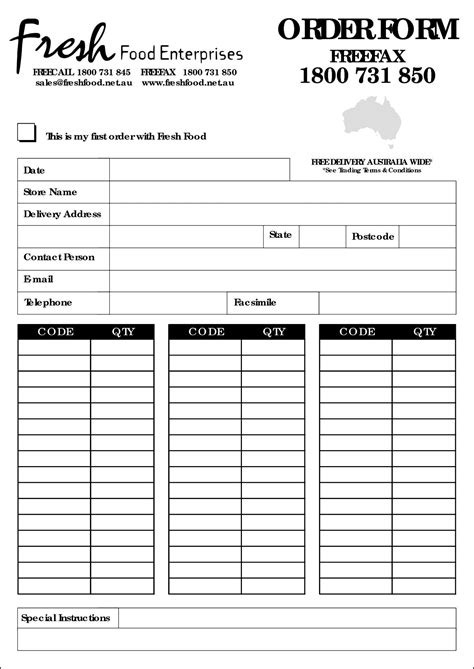 food order template besttemplates purchase order template order