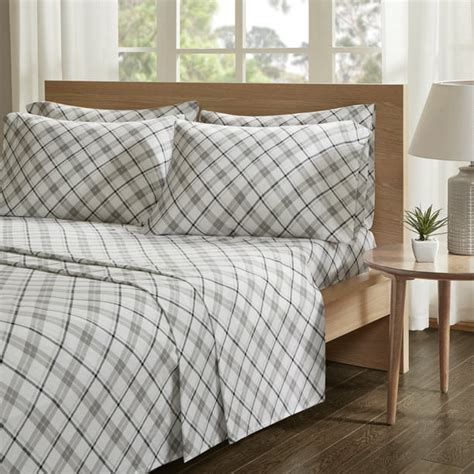 comfort spaces plaid  cotton flannel printed sheet set queen grey