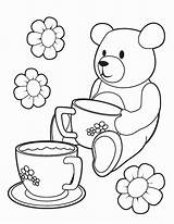 Coloring Tea Party Pages Printable Teddy Picnic Colouring Princess Bear Bears Color Template Teaparty Print Girls Clipart Birthday Clip Popular sketch template