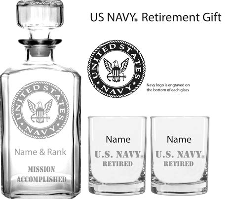 Personalized Navy Retirement Whiskey Decanter Set Navy T Engraved