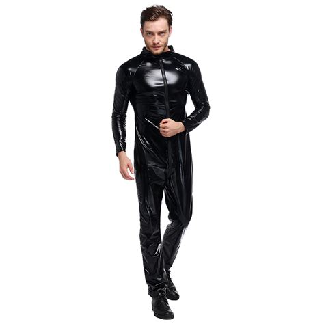 Men S Halloween Cosplay Costumes Sexy Patent Leather Biker Jacket Tight