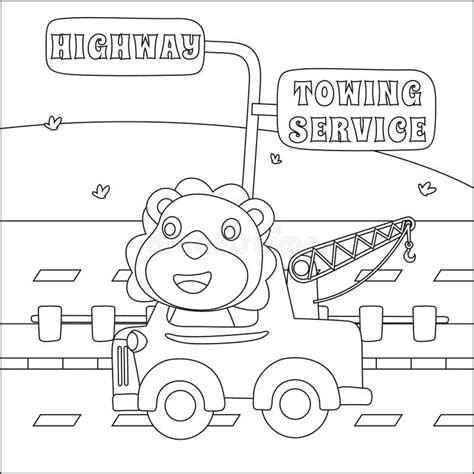 coloring book  page  tow truck cartoon  funny driver stock