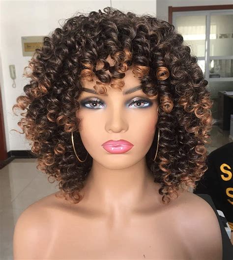 buy annivia short curly wigs  black women  bangs big bouncy fluffy kinky curly wigs heat