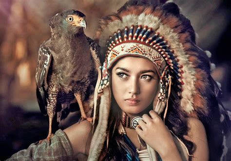 Girl Native American Indian Headdress Art Quality Canvas