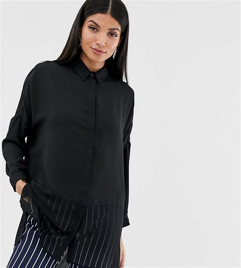 asos design tall zacht overhemd met lange mouwen met doorzichtige en effen vlakken zwart