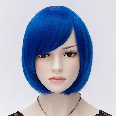 royal blue straight flapper bob cosplay party wigs  inches lace front wigs wigs lace wigs