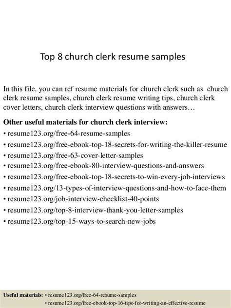 top  church clerk resume samples