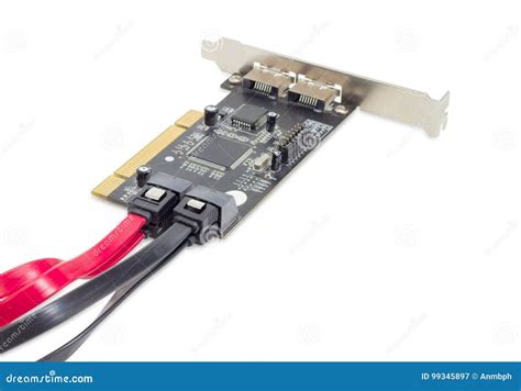 disk array controller card  connected data cables stock image