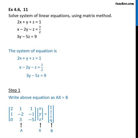 Ex 4 6 11 Solve Using Matrix Method 2x Y Z 1 X 2y Z 3 2
