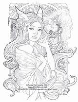 Coloring Pages Lineart Kitsune Fantasy Beautiful Meadowhaven Book Adele Lorienne Nouveau Secrets Colouring Adult Printable Meadow Drawings Line Cliparts Color sketch template